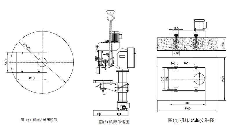 Z5050占地面積圖、吊運(yùn)圖和地基安裝圖